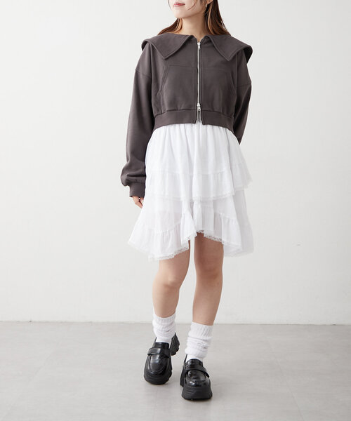 w closet(ダブルクローゼット)の「セーラー衿Wジップスウェット(パーカー・レディース・アイボリー/ライム/チャコールグレー/ピンク・FREE)」の22枚目の写真
