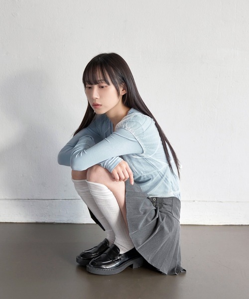 tシャツ 「UNE ORIGINAL」「レイヤードSET」3WAYシースルーレイヤードドットショルダーパフ半袖T＆ラフUネックベーシックカットソーSE UNE MANSION tシャツ 「UNE ORIGINAL」「レイヤードSET」3WAY