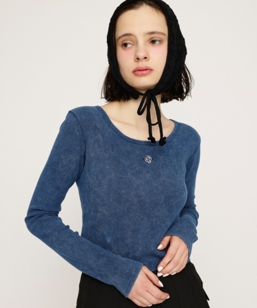 SLY（スライ）の「AGING COMPACT TOPS エージング コンパクト トップス 春服（Tシャツ/カットソー・レディース・ブラウン/ピンク/ネイビー/ブラック・FREE）」の3枚目の写真