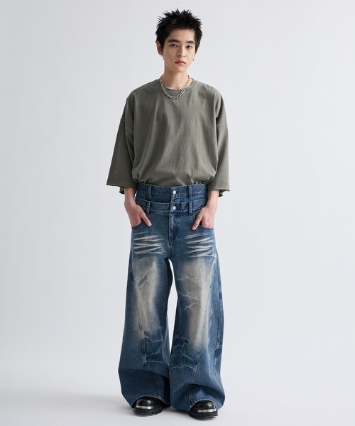 13oz denim double waist baggy pants/13ozデニムダブルウエスト