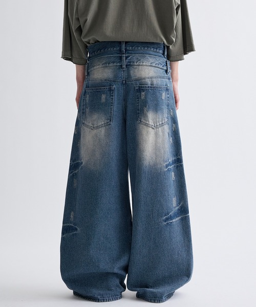 13oz denim double waist baggy pants/13ozデニムダブルウエストバギー