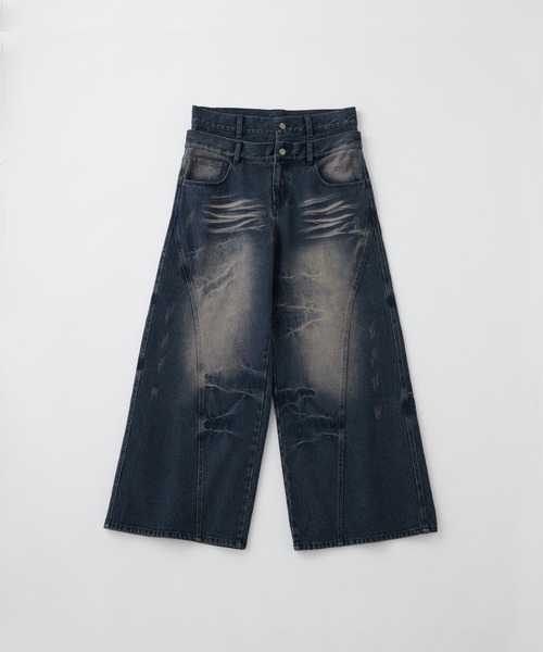 13oz denim double waist baggy pants/13ozデニムダブルウエスト