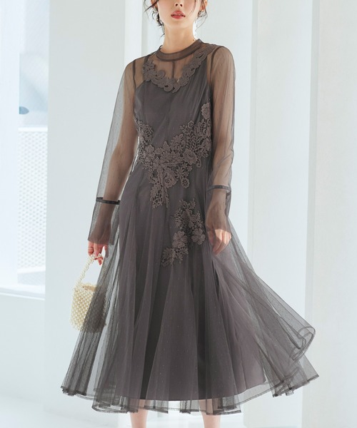 オケージョンドレス 結婚式 ｜ モチーフ レース 付き ラメ