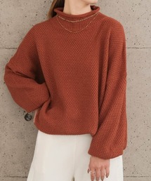 鹿の子編みハイネックニット