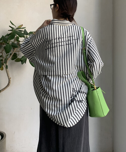 DouDou - DOU DOU 今季大人気　ストライプブラウス セール】【WEB限定】ストライプドロストシャツ（シャツ/ブラウス