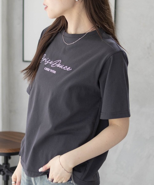 Mac-House(マックハウス)の「T-GRAPHICS ロゴ刺繍Tシャツ(Tシャツ/カットソー・レディース・ピンク/チャコールグレー/モカ・L/M)」の7枚目の写真