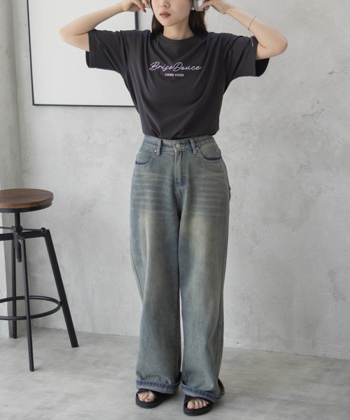 Mac-House(マックハウス)の「T-GRAPHICS ロゴ刺繍Tシャツ(Tシャツ/カットソー・レディース・ピンク/チャコールグレー/モカ・L/M)」の4枚目の写真