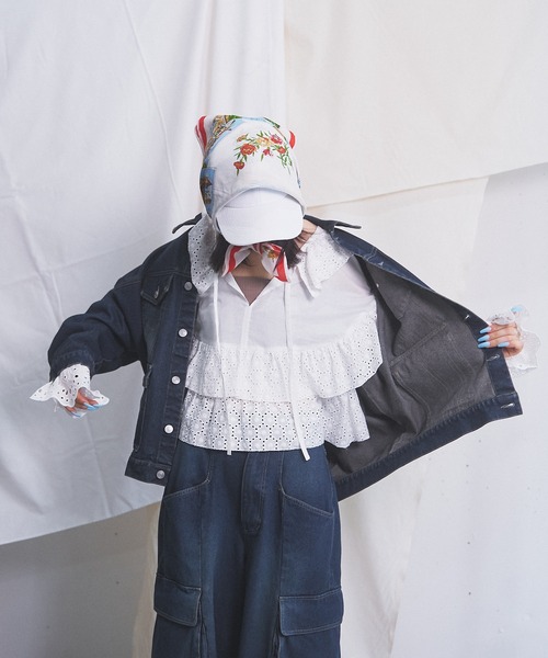 MIDVEIN（ミッドヴェイン）の「COTTON RACE BLOUSE（シャツ/ブラウス・レディース・ホワイト/ブラック・FREE）」の4枚目の写真