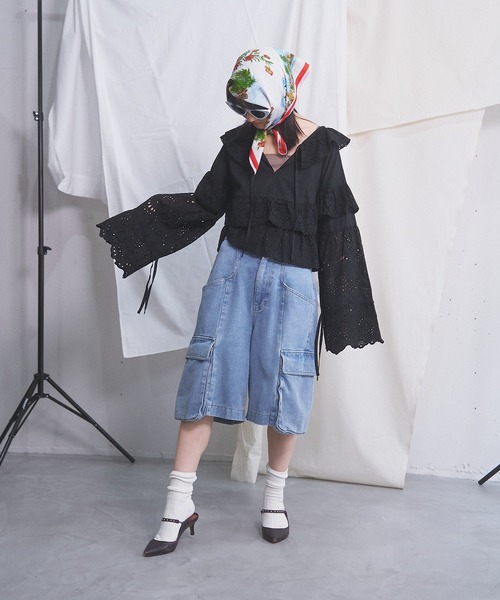 MIDVEIN（ミッドヴェイン）の「COTTON RACE BLOUSE（シャツ/ブラウス・レディース・ホワイト/ブラック・FREE）」の8枚目の写真