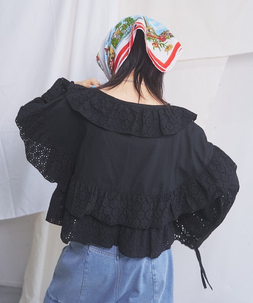 MIDVEIN（ミッドヴェイン）の「COTTON RACE BLOUSE（シャツ/ブラウス・レディース・ホワイト/ブラック・FREE）」の11枚目の写真