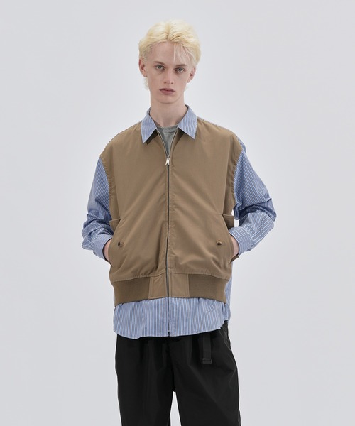 綿ストライプ×エステルツイル 切換シャツ（シャツ/ブラウス）｜COMME