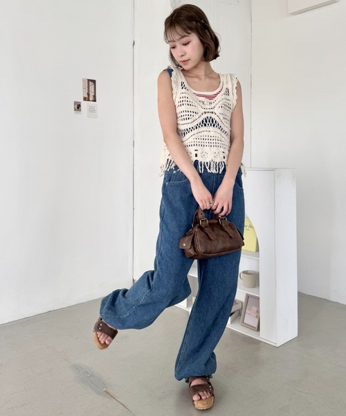 Mサイズ貴重CELINE スタッズフリンジデニムベスト2Q571365M Mサイズ