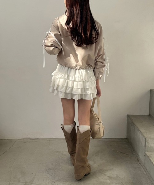 one after another NICE CLAUP（ワンアフターアナザーナイスクラップ）の「サイドラインリボンブルゾン（ブルゾン・レディース・ベージュ/ブラック/アイボリー・FREE）」の14枚目の写真