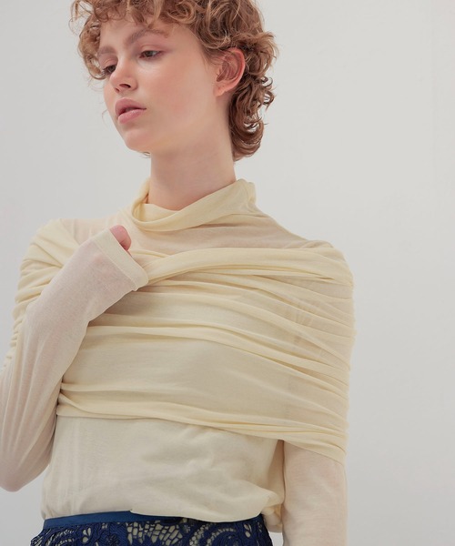 DRESSLAVE(ドレスレイブ)の「Sheer high twist pullover(シアー強撚プルオーバー)(Tシャツ/カットソー・レディース・ブルー/オフホワイト/ブラウン・38)」の1枚目の写真