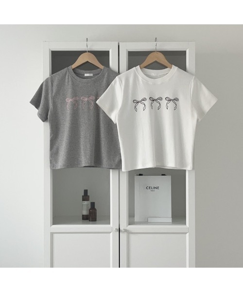 SALTMINT(ソルトミント)の「《韓国ファッション》コットンリボン半袖Tシャツ(Tシャツ/カットソー・レディース・ブラック/グレー/ホワイト・FREE)」の3枚目の写真