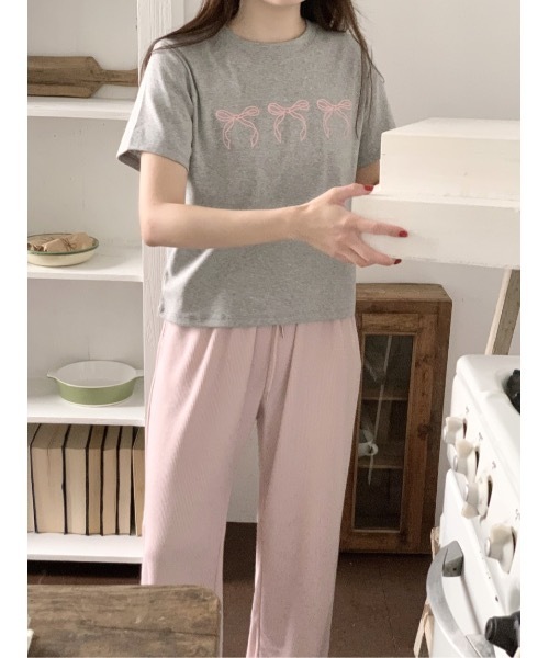 SALTMINT(ソルトミント)の「《韓国ファッション》コットンリボン半袖Tシャツ(Tシャツ/カットソー・レディース・ブラック/グレー/ホワイト・FREE)」の15枚目の写真