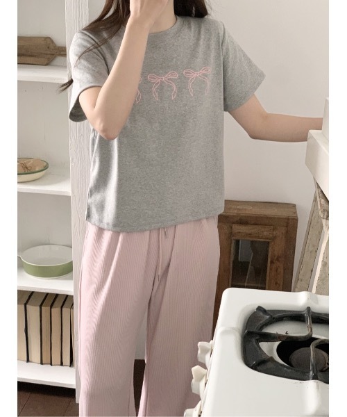 SALTMINT(ソルトミント)の「《韓国ファッション》コットンリボン半袖Tシャツ(Tシャツ/カットソー・レディース・ブラック/グレー/ホワイト・FREE)」の16枚目の写真