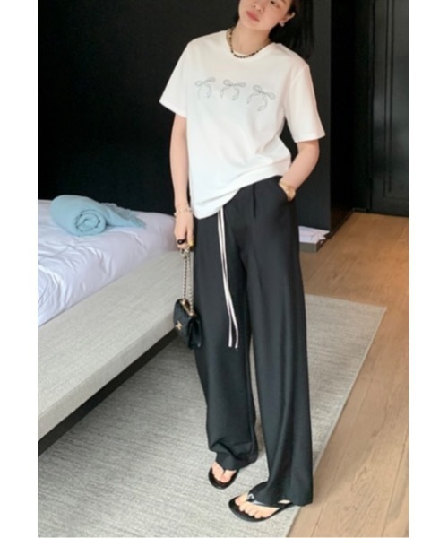SALTMINT(ソルトミント)の「《韓国ファッション》コットンリボン半袖Tシャツ(Tシャツ/カットソー・レディース・ブラック/グレー/ホワイト・FREE)」の18枚目の写真