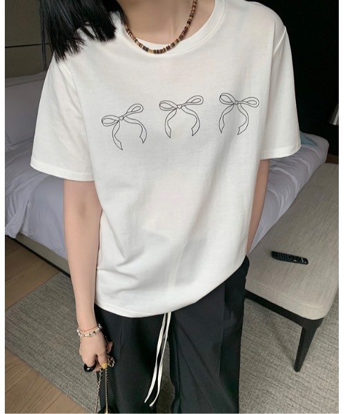 SALTMINT(ソルトミント)の「《韓国ファッション》コットンリボン半袖Tシャツ(Tシャツ/カットソー・レディース・ブラック/グレー/ホワイト・FREE)」の19枚目の写真