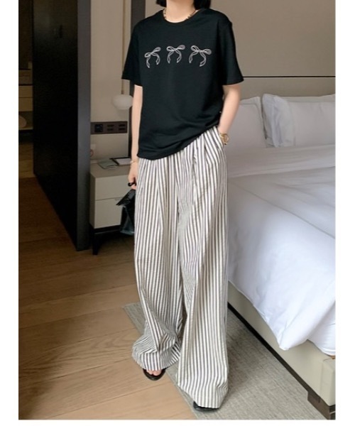 SALTMINT(ソルトミント)の「《韓国ファッション》コットンリボン半袖Tシャツ(Tシャツ/カットソー・レディース・ブラック/グレー/ホワイト・FREE)」の9枚目の写真