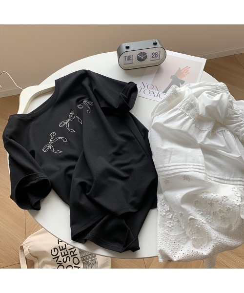 SALTMINT(ソルトミント)の「《韓国ファッション》コットンリボン半袖Tシャツ(Tシャツ/カットソー・レディース・ブラック/グレー/ホワイト・FREE)」の11枚目の写真