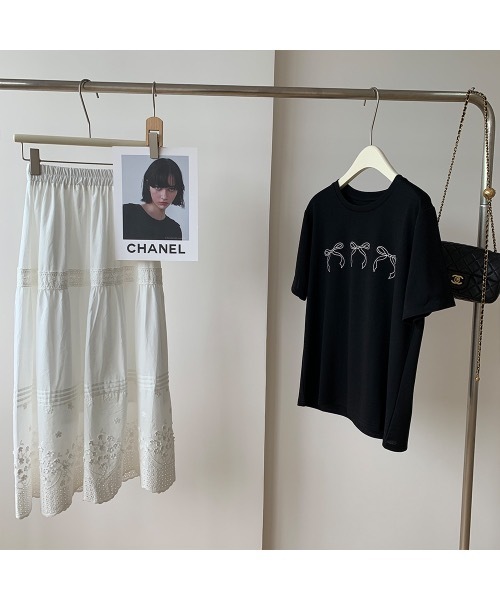 SALTMINT(ソルトミント)の「《韓国ファッション》コットンリボン半袖Tシャツ(Tシャツ/カットソー・レディース・ブラック/グレー/ホワイト・FREE)」の14枚目の写真