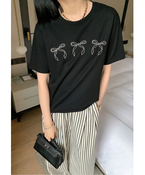 SALTMINT(ソルトミント)の「《韓国ファッション》コットンリボン半袖Tシャツ(Tシャツ/カットソー・レディース・ブラック/グレー/ホワイト・FREE)」の20枚目の写真