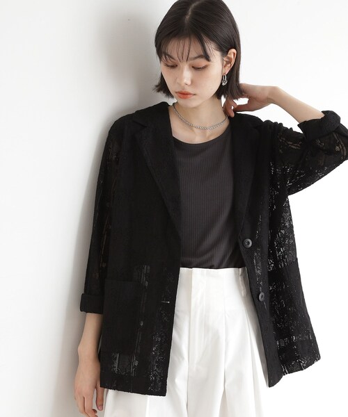 THE SHOP TK （ザ ショップ ティーケー ）の「◆レーステーラードジャケット（テーラードジャケット・レディース・アイボリー/ブラック・12/13）」の2枚目の写真