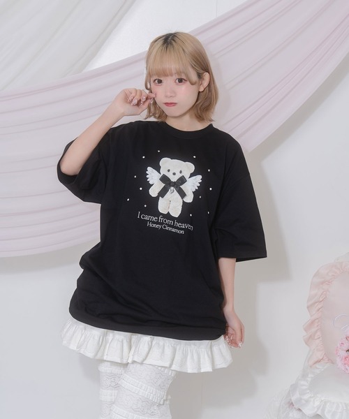 Honey Cinnamon（ハニーシナモン）の「AngelシナモンビジューTシャツ（Tシャツ/カットソー・レディース・ピンク/ブラック/サックスブルー・FREE）」の2枚目の写真
