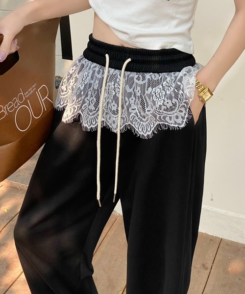 セール】レース切替スウェットパンツ（スウェットパンツ）｜Sibra