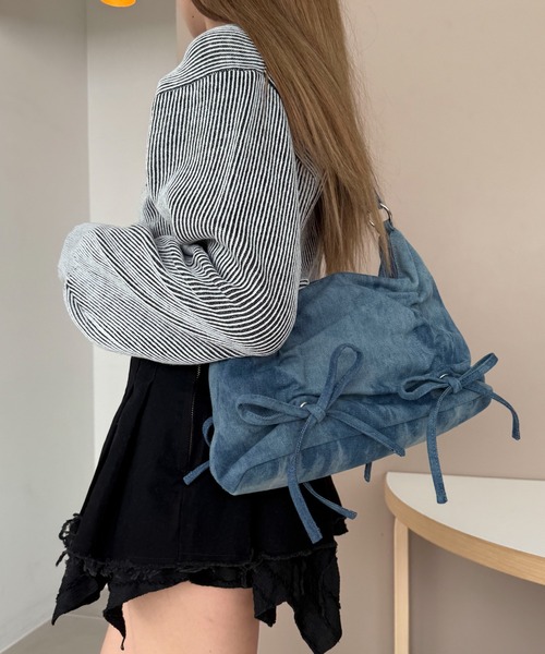 WEGO（ウィゴー）の「WEGO/ギャザーリボンハーフムーンバッグ（ハンドバッグ・レディース・スカイブルー/ブラック/ダークブラウン・FREE）」の18枚目の写真