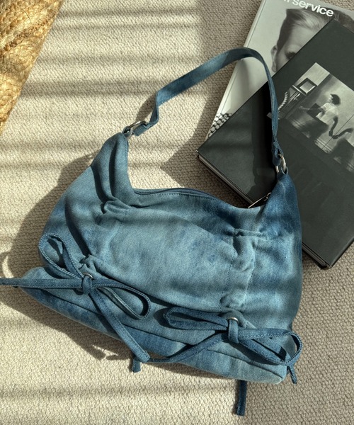 WEGO（ウィゴー）の「WEGO/ギャザーリボンハーフムーンバッグ（ハンドバッグ・レディース・スカイブルー/ブラック/ダークブラウン・FREE）」の7枚目の写真