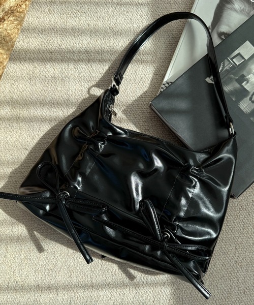 WEGO（ウィゴー）の「WEGO/ギャザーリボンハーフムーンバッグ（ハンドバッグ・レディース・スカイブルー/ブラック/ダークブラウン・FREE）」の9枚目の写真