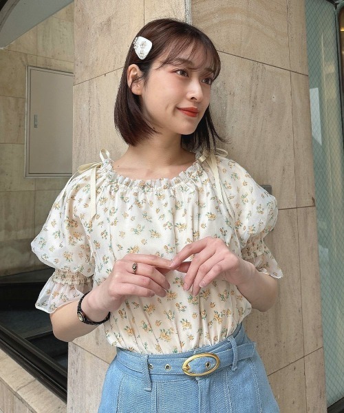 【洗える】小花柄 シアー シャーリング ブラウス 小花柄シアーシャーリングブラウス/F i.n.t [53AF02h012] | F