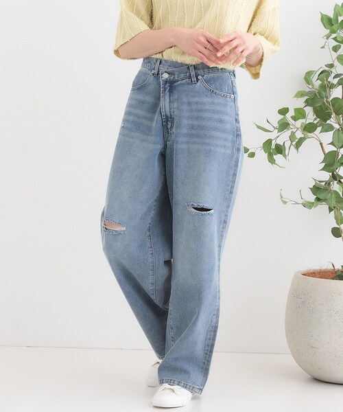 Cutie Blonde（キューティーブロンド）の「【洗える/S-LL】アシメウエスト ダメージデニム（デニムパンツ・レディース・サックスブルー/ブルー・01/02/04/03）」の2枚目の写真