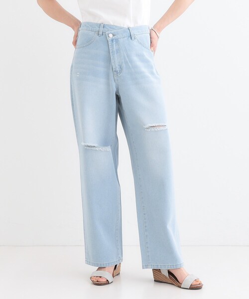 Cutie Blonde（キューティーブロンド）の「【洗える/S-LL】アシメウエスト ダメージデニム（デニムパンツ・レディース・サックスブルー/ブルー・01/02/04/03）」の3枚目の写真