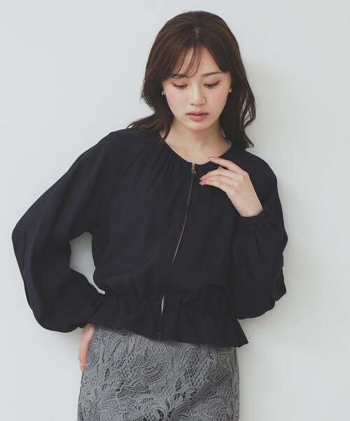 index（インデックス）の「ノーカラーペプラムブルゾン【洗濯機洗い可】（ブルゾン・レディース・ナチュラル/ネイビー・36/42/38/40）」の12枚目の写真