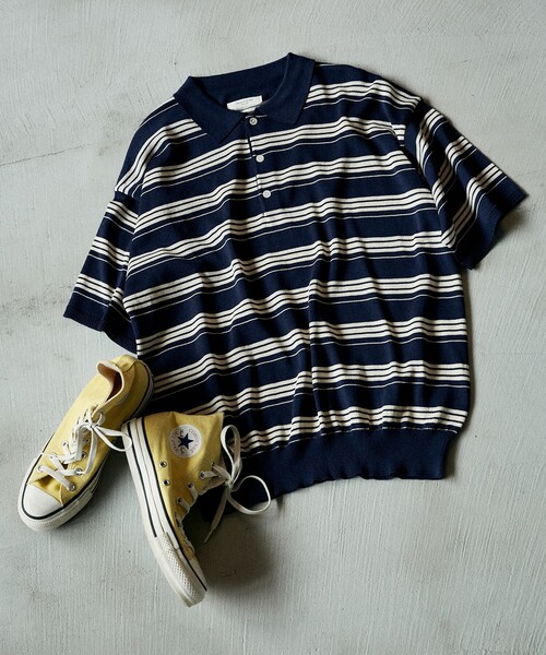 FREAK'S STORE（フリークスストア）の「ウォッシャブル サマーニットポロ/シアーポロニット/洗えるニット（ポロシャツ・レディース・ネイビー/ピンク/ブラック/オフホワイト/ナチュラル/ブラウン・ﾌﾘ-）」の5枚目の写真