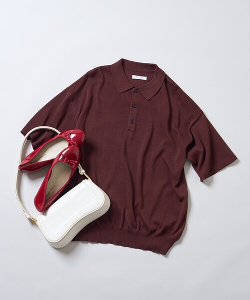 セール】ウォッシャブル サマーニットポロ/シアーポロニット/洗える