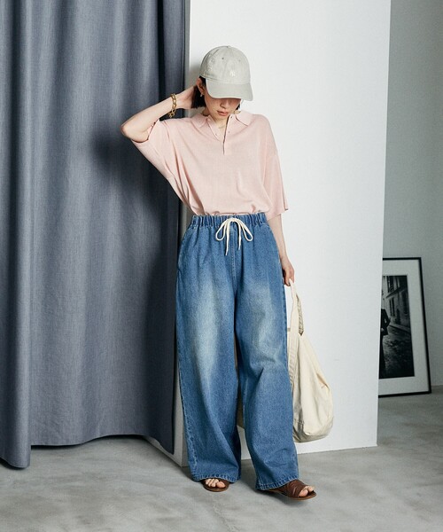 FREAK'S STORE（フリークスストア）の「ウォッシャブル サマーニットポロ/シアーポロニット/洗えるニット（ポロシャツ・レディース・ネイビー/ピンク/ブラック/オフホワイト/ナチュラル/ブラウン・ﾌﾘ-）」の7枚目の写真