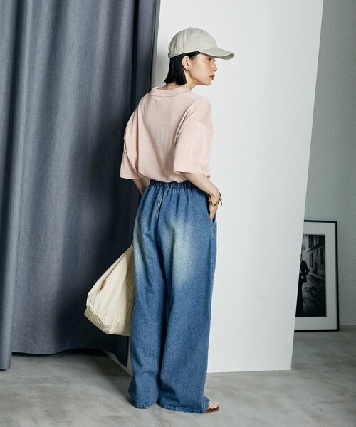 FREAK'S STORE（フリークスストア）の「ウォッシャブル サマーニットポロ/シアーポロニット/洗えるニット（ポロシャツ・レディース・ネイビー/ピンク/ブラック/オフホワイト/ナチュラル/ブラウン・ﾌﾘ-）」の9枚目の写真