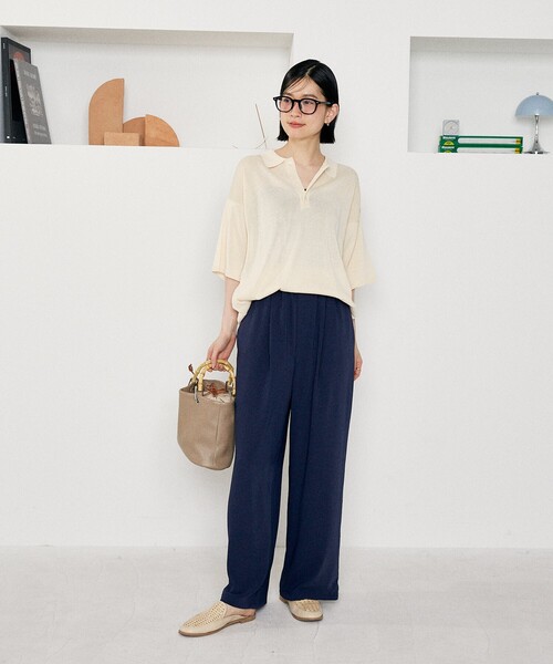 FREAK'S STORE（フリークスストア）の「ウォッシャブル サマーニットポロ/シアーポロニット/洗えるニット（ポロシャツ・レディース・ネイビー/ピンク/ブラック/オフホワイト/ナチュラル/ブラウン・ﾌﾘ-）」の16枚目の写真