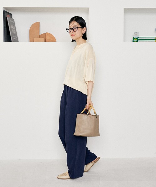 FREAK'S STORE（フリークスストア）の「ウォッシャブル サマーニットポロ/シアーポロニット/洗えるニット（ポロシャツ・レディース・ネイビー/ピンク/ブラック/オフホワイト/ナチュラル/ブラウン・ﾌﾘ-）」の17枚目の写真