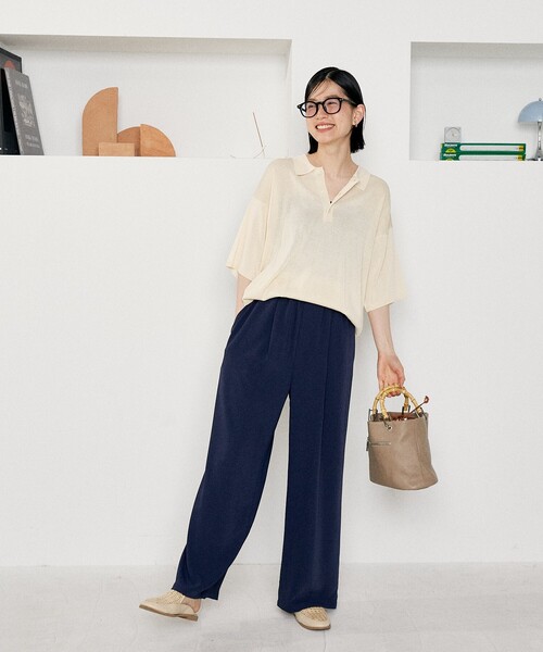 FREAK'S STORE（フリークスストア）の「ウォッシャブル サマーニットポロ/シアーポロニット/洗えるニット（ポロシャツ・レディース・ネイビー/ピンク/ブラック/オフホワイト/ナチュラル/ブラウン・ﾌﾘ-）」の19枚目の写真