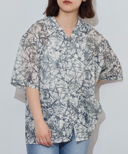 many men many mind(メニーメンメニーマインド)の「MANYMENMANYMINDS ラッセルメッシュ 総柄 半袖シャツ シアー素材(シャツ/ブラウス・メンズ・C/D/A/B・L/XL/M)」の1枚目の写真