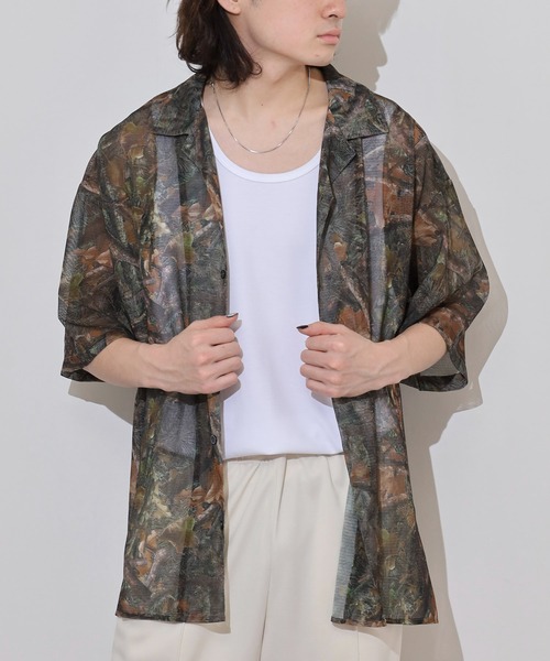 many men many mind(メニーメンメニーマインド)の「MANYMENMANYMINDS ラッセルメッシュ 総柄 半袖シャツ シアー素材(シャツ/ブラウス・メンズ・C/D/A/B・L/XL/M)」の6枚目の写真