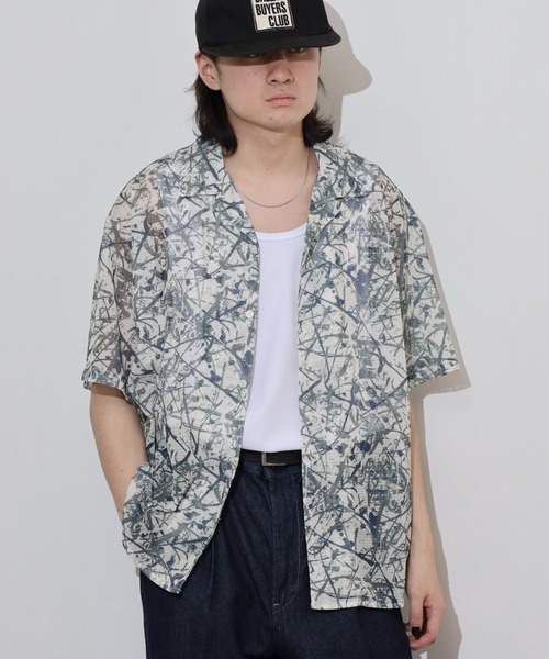 many men many mind(メニーメンメニーマインド)の「MANYMENMANYMINDS ラッセルメッシュ 総柄 半袖シャツ シアー素材(シャツ/ブラウス・メンズ・C/D/A/B・L/XL/M)」の15枚目の写真