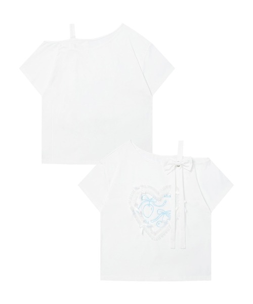 HOOK(フック)の「【HOOK】for girls ハートレースリボンTシャツ (SS)(Tシャツ/カットソー・レディース・ホワイト/ブラック/ブルー・SMALL/MEDIUM)」の1枚目の写真