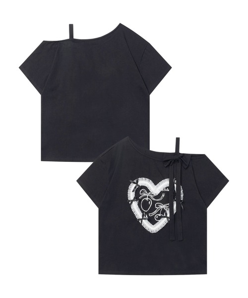 HOOK(フック)の「【HOOK】for girls ハートレースリボンTシャツ (SS)(Tシャツ/カットソー・レディース・ホワイト/ブラック/ブルー・SMALL/MEDIUM)」の2枚目の写真