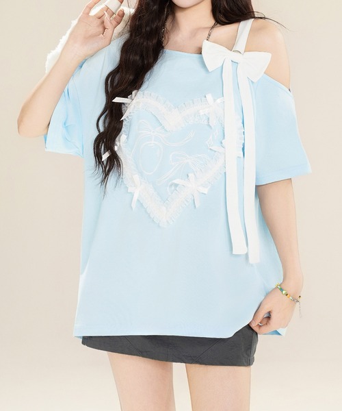 HOOK(フック)の「【HOOK】for girls ハートレースリボンTシャツ (SS)(Tシャツ/カットソー・レディース・ホワイト/ブラック/ブルー・SMALL/MEDIUM)」の11枚目の写真